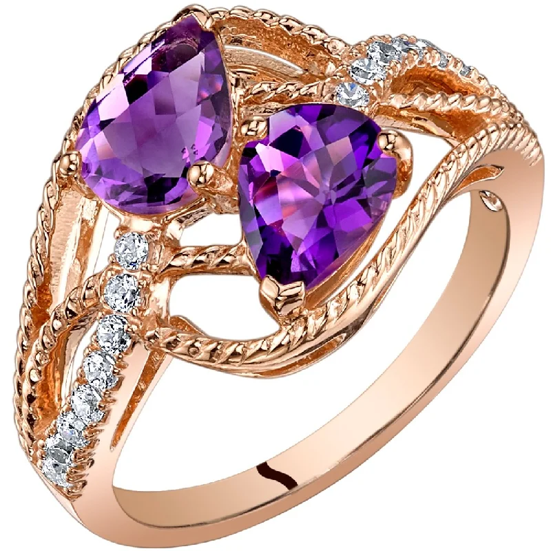 Gemstone rings inspired by cosmos with stone shine -14k Rose Gold 1.41ct Amethyst and Cubic Zirconia Ring