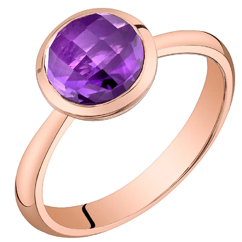 Drop gemstone rings with long stone finger elegance -14k Rose Gold 1.5ct Amethyst Solitaire Birthstone Ring