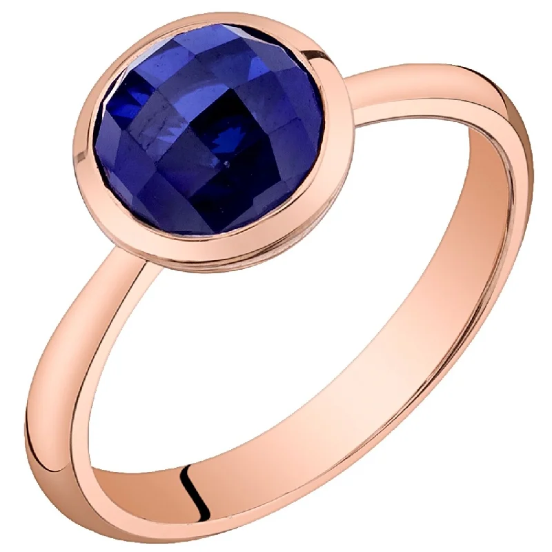 Sculpted gemstone rings with carved stone band art -14k Rose Gold 2.25ct Created Blue Sapphire Ring