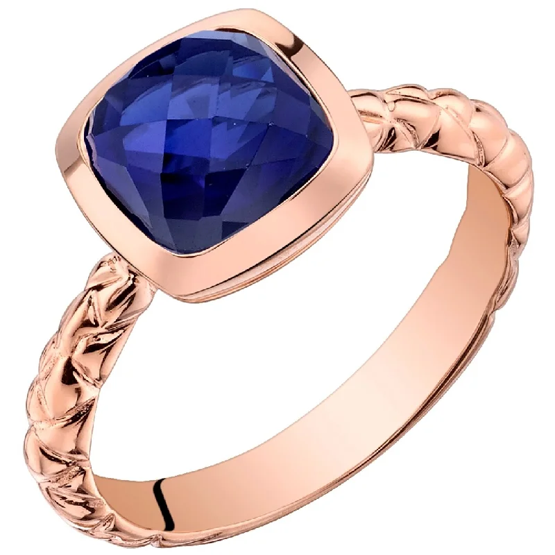 Gemstone rings featuring smoky quartz for earthy depth -14k Rose Gold 2.5ct Created Blue Sapphire Ring