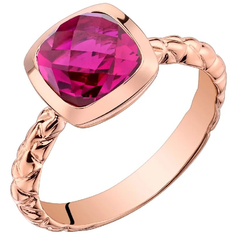 Gemstone rings with retro stone settings for charm -14k Rose Gold 2.5ct Created Ruby Solitaire Ring