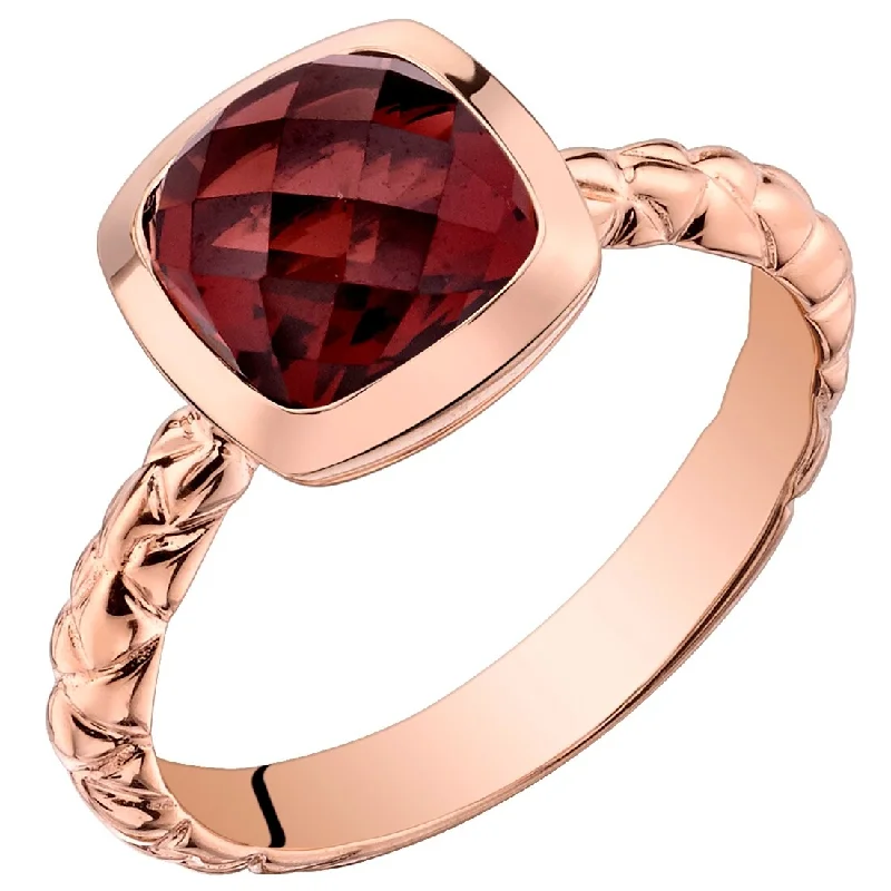 Slim gemstone rings for stackable finger fashion -14k Rose Gold 2.5ct Garnet Solitaire Birthstone Ring