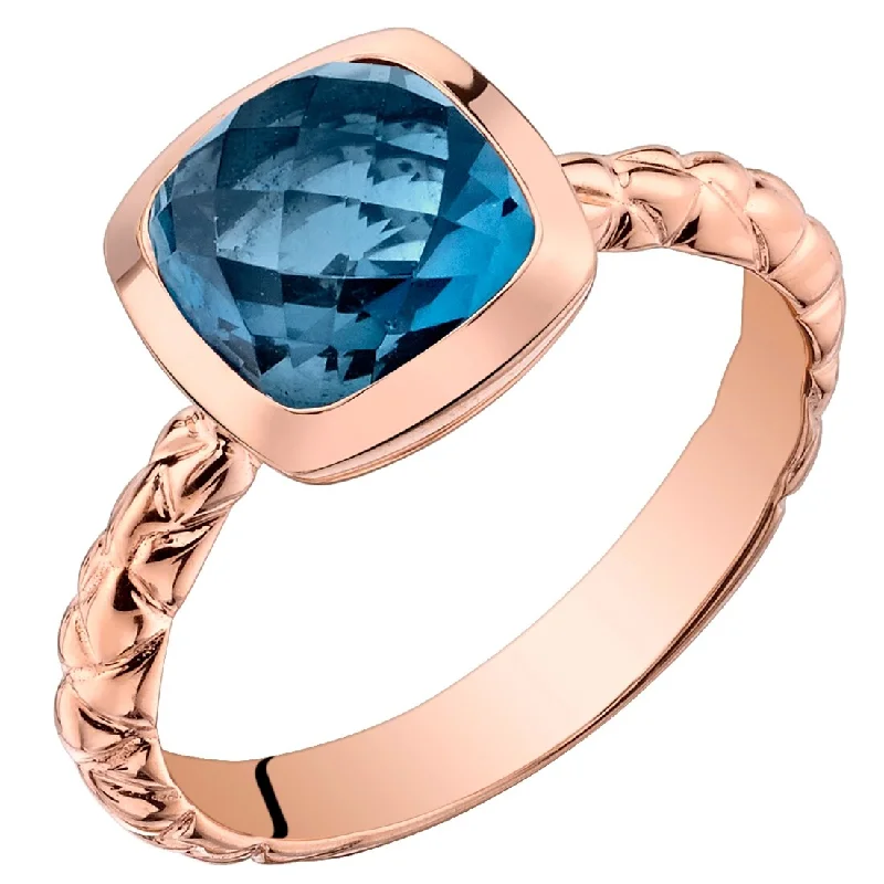 Simple gemstone rings ideal for everyday finger charm -14k Rose Gold 2.5ct London Blue Topaz Ring