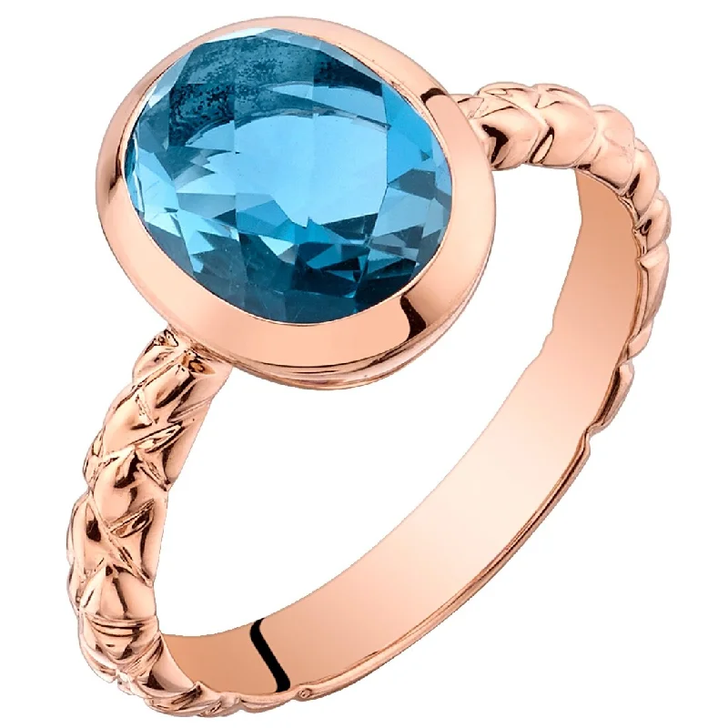 Light gemstone rings ideal for daily finger wear -14k Rose Gold 2.5ct London Blue Topaz Ring