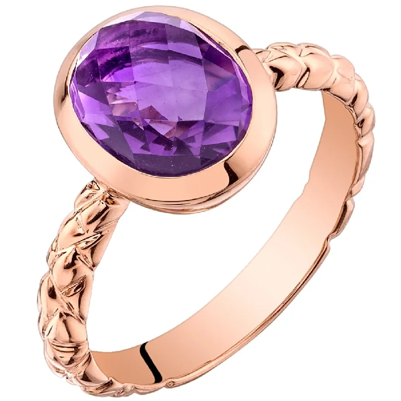 Gemstone rings featuring morganite for soft pink shine -14k Rose Gold 2ct Amethyst Solitaire Birthstone Ring