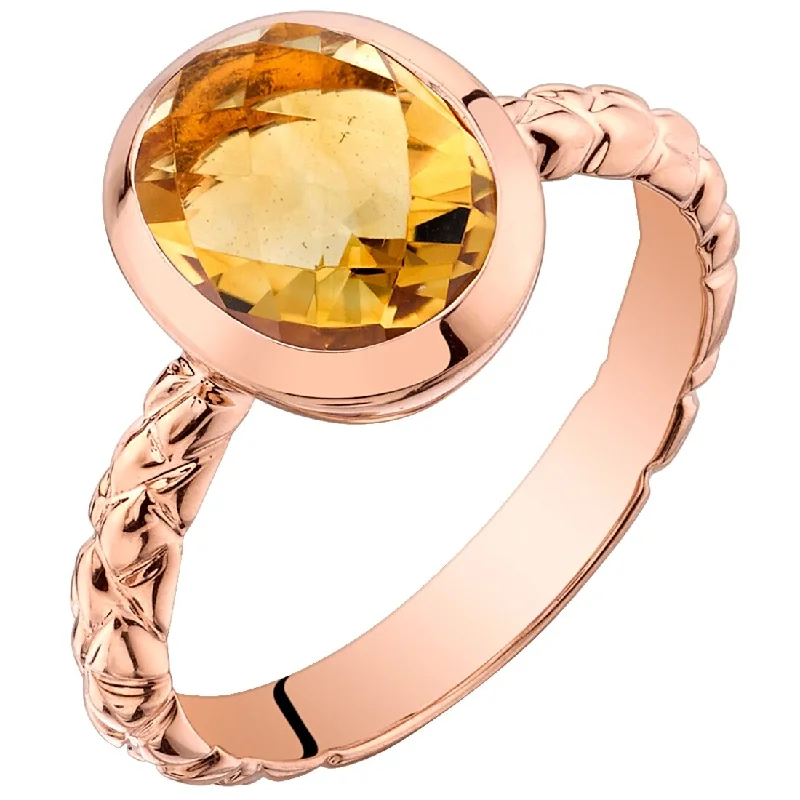 Gemstone rings featuring pearls for classic stone grace -14k Rose Gold 2ct Citrine Solitaire Birthstone Ring