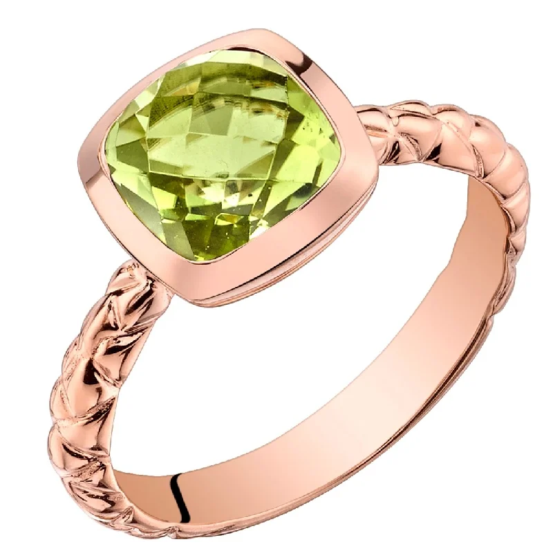 Luxe gemstone rings showcasing dazzling oversized stone brilliance -14k Rose Gold 2ct Peridot Solitaire Birthstone Ring