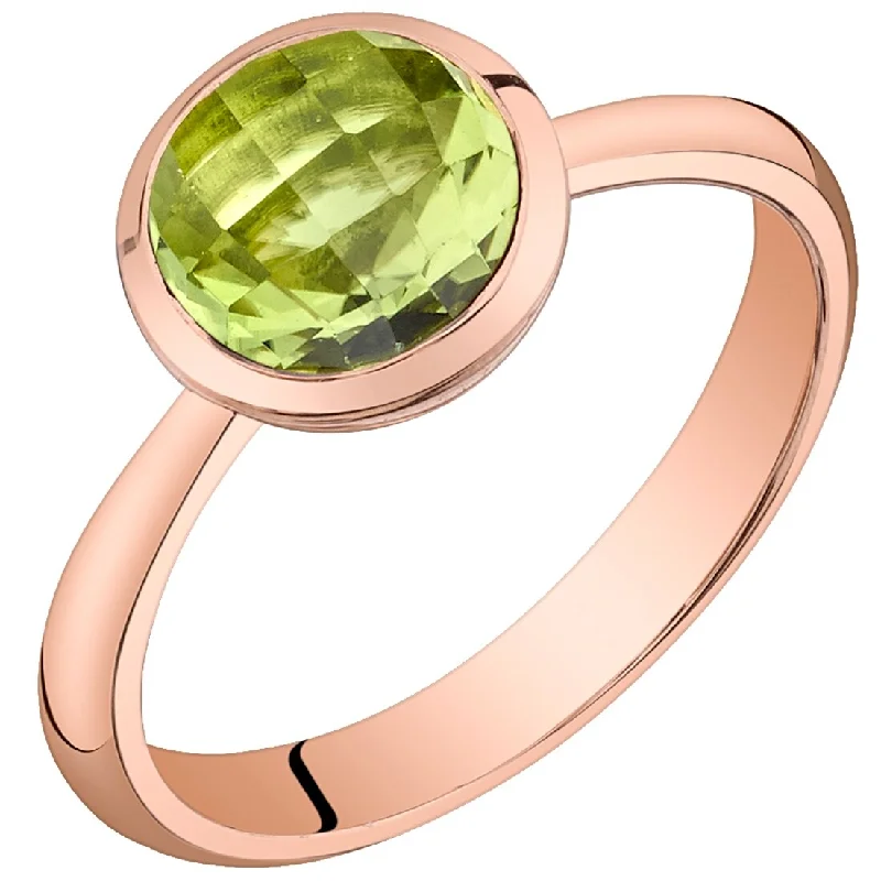 Open gemstone rings with airy stone band designs -14k Rose Gold 2ct Peridot Solitaire Birthstone Ring