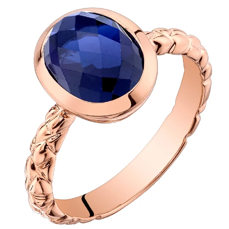 Curved gemstone rings perfect for band matching -14k Rose Gold 3ct Created Blue Sapphire Ring