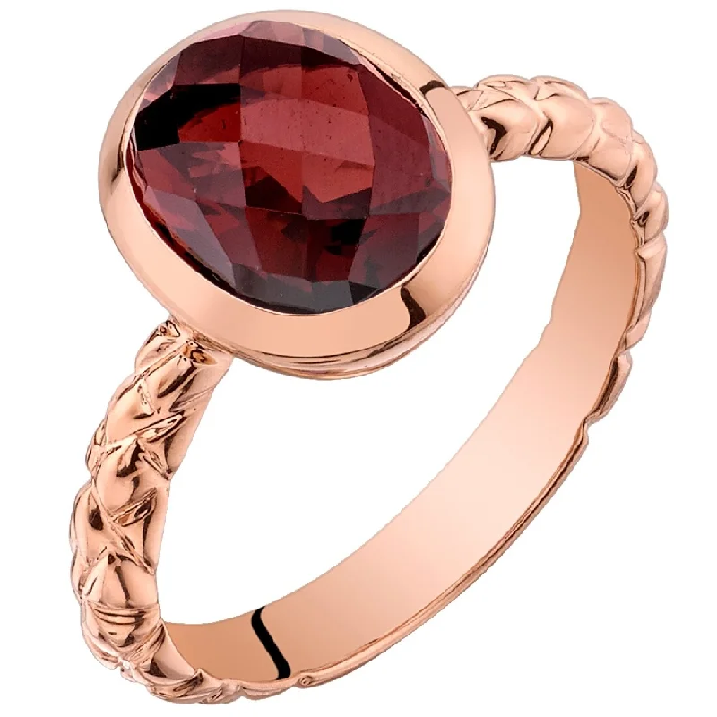 Oversized gemstone rings designed for bold finger impact -14k Rose Gold 3ct Garnet Birthstone Solitaire Ring