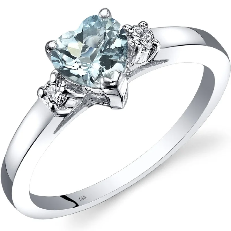 Fringe gemstone rings with stone drops for play -14k White Gold 0.75ct Aquamarine and Diamond Ring