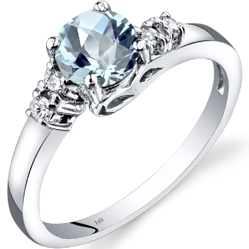 Gemstone rings featuring topaz for bright blue glow -14k White Gold 0.75ct Aquamarine and Diamond Ring