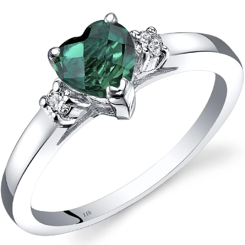 Gemstone rings made with lab-grown stone ethics -14k White Gold 0.75ct Created Emerald and Diamond Ring