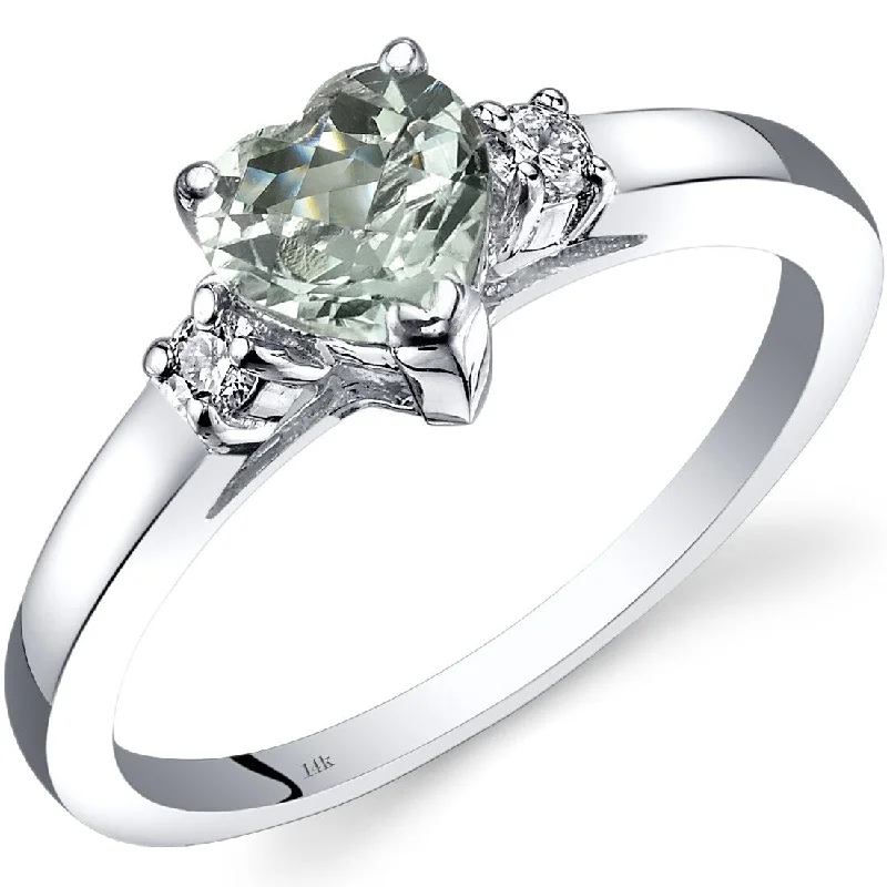 Gemstone rings perfect for stacking with slim bands -14k White Gold 0.75ct Green Amethyst and Diamond Ring