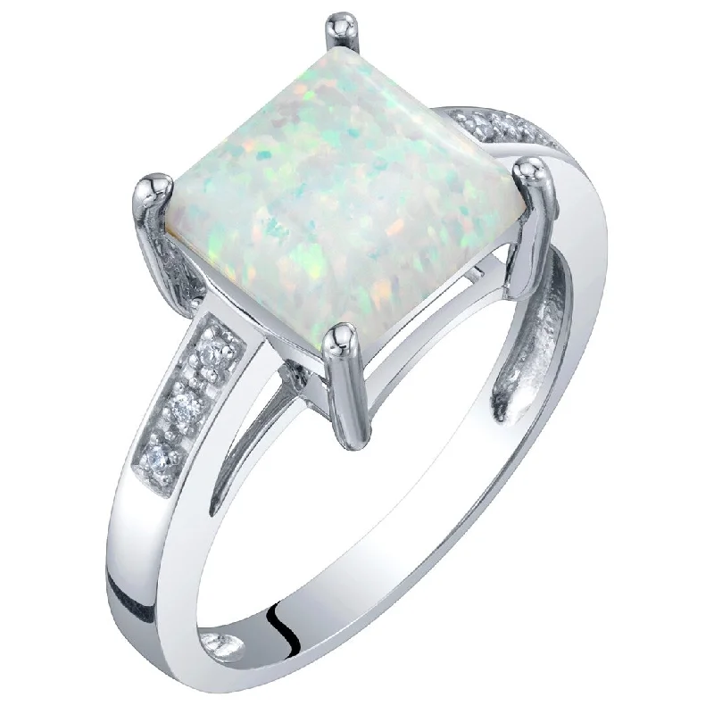 Gemstone rings perfect for romance with sweet stones -14k White Gold 1.03ct Created Opal and Diamond Ring