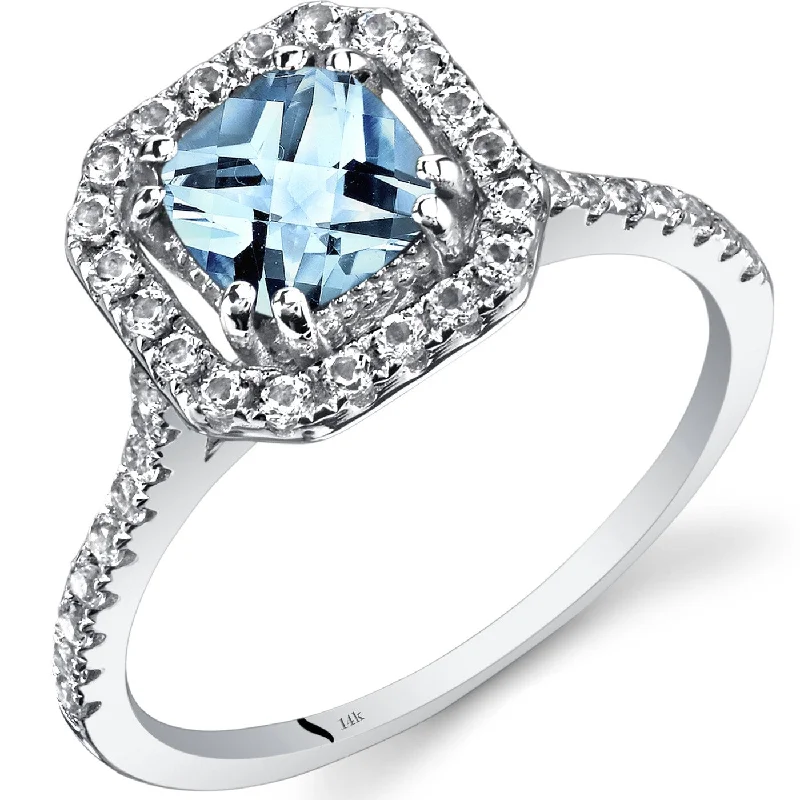 Heart gemstone rings with stone shapes for love -14k White Gold 1.13ct Aquamarine and White Topaz Ring