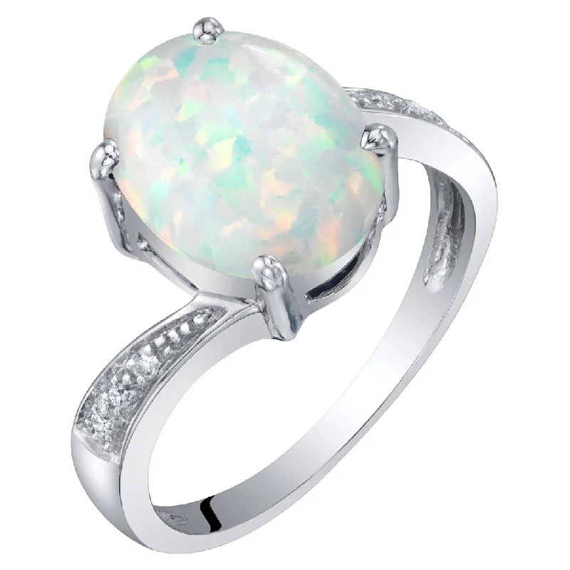 Gemstone rings featuring topaz for bright blue glow -14k White Gold 1.28ct Created Opal and Diamond Ring