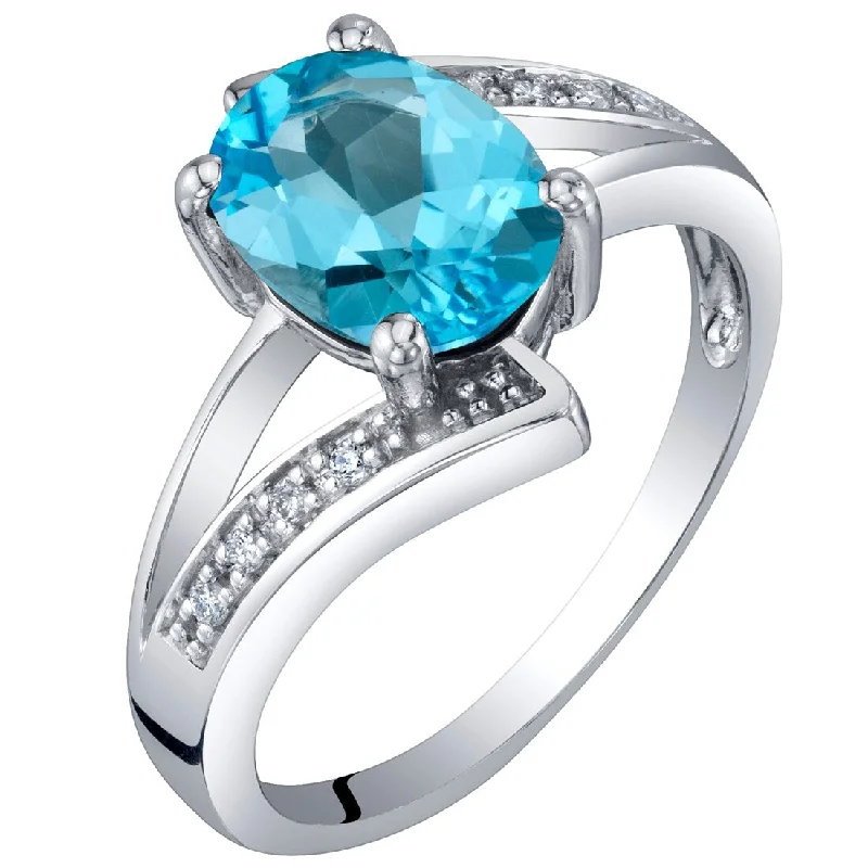 Gemstone rings great for celebrations with stones -14k White Gold 1.29ct Swiss Blue Topaz and Diamond Ring