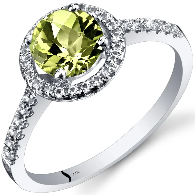 Brushed gemstone rings with rough stone band texture -14k White Gold 1.34ct Peridot and White Topaz Ring