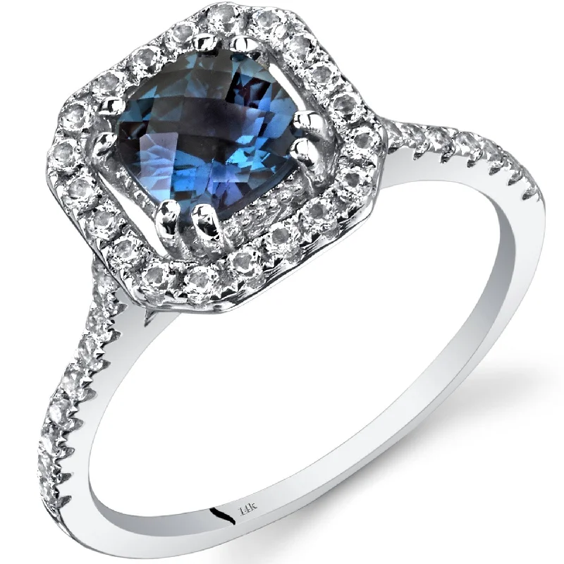 Sculpted gemstone rings with carved stone band art -14k White Gold 1.38ct Created Alexandrite and White Topaz Ring