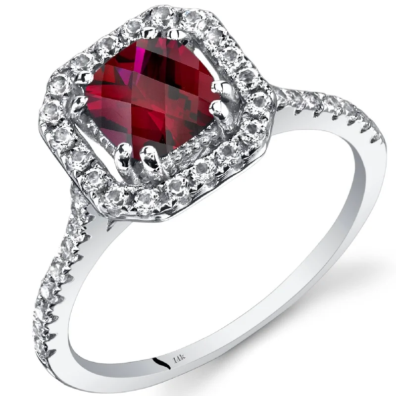 Gemstone rings with moonstone for mystical finger beauty -14k White Gold 1.38ct Created Ruby and White Topaz Ring