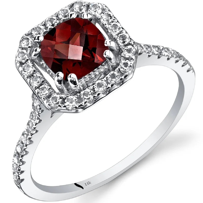 Stackable gemstone rings perfect for finger layering flair -14k White Gold 1.38ct Garnet and White Topaz Ring