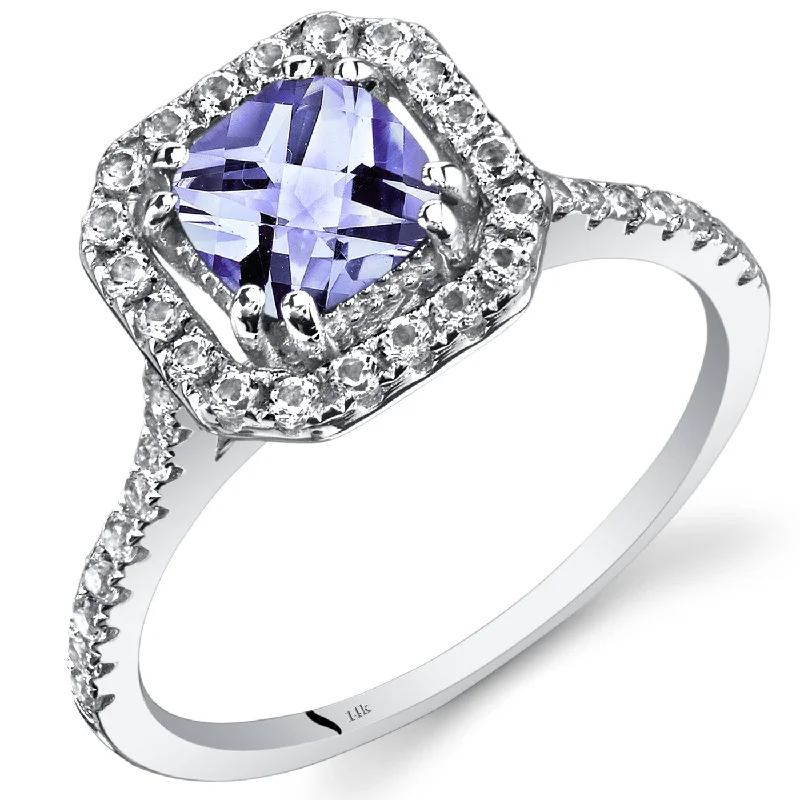 Gemstone rings with thin bands for light wear -14k White Gold 1.38ct Tanzanite and White Topaz Ring