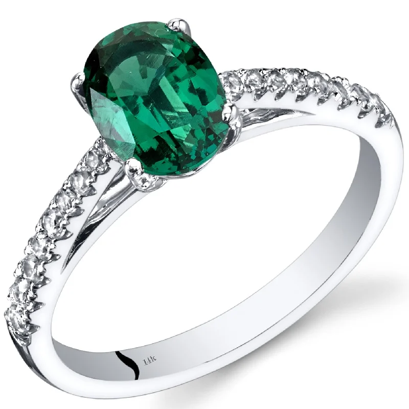 Gemstone rings with pave stones for extra sparkle -14k White Gold 1.41ct Created Emerald and White Topaz Ring