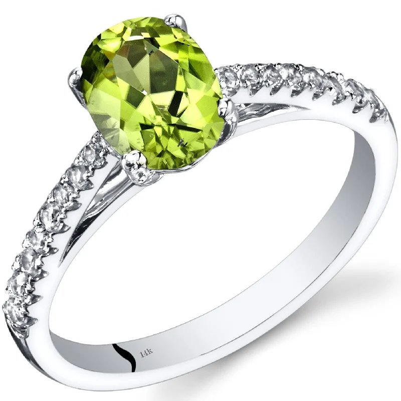 Secure gemstone rings with bezel stone settings -14k White Gold 1.41ct Peridot and White Topaz Ring