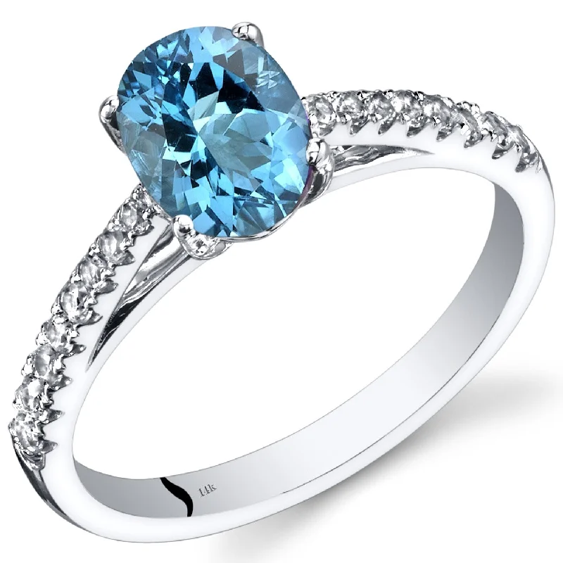 Gemstone rings featuring kyanite for rare blue shine -14k White Gold 1.41ct Swiss Blue Topaz and White Topaz Ring