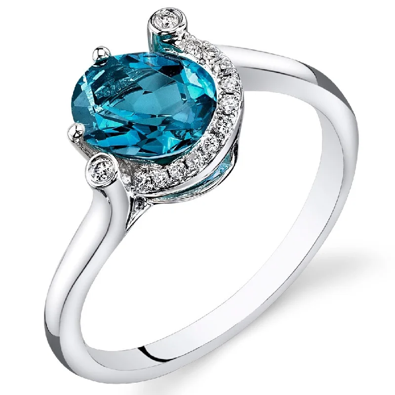 Twisted gemstone rings with artistic stone band flair -14k White Gold 1.4ct London Blue Topaz and Diamond Ring