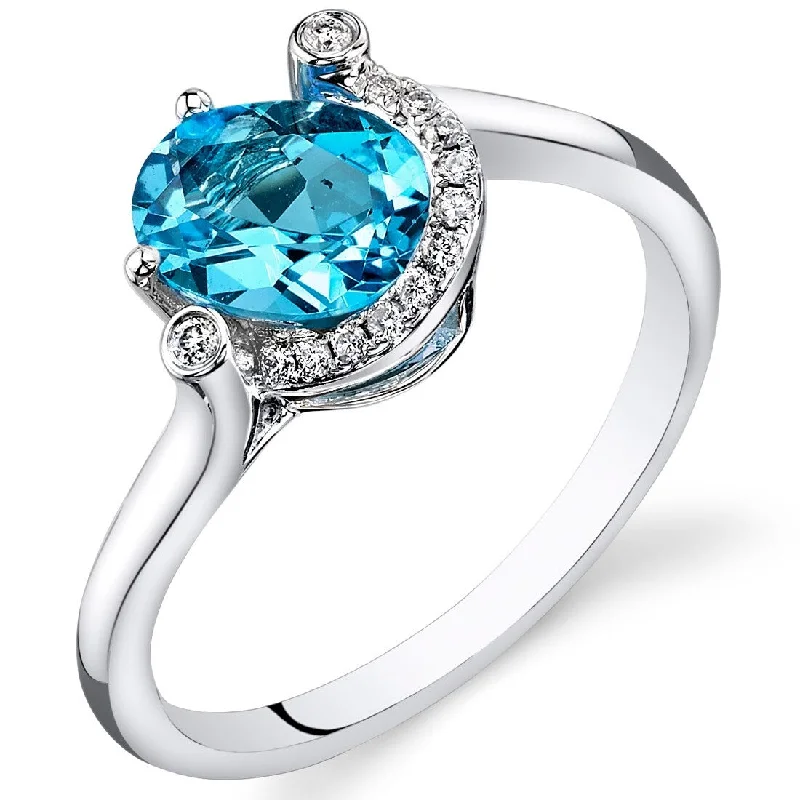 Silver gemstone rings offering budget stone sparkle -14k White Gold 1.4ct Swiss Blue Topaz and Diamond Ring