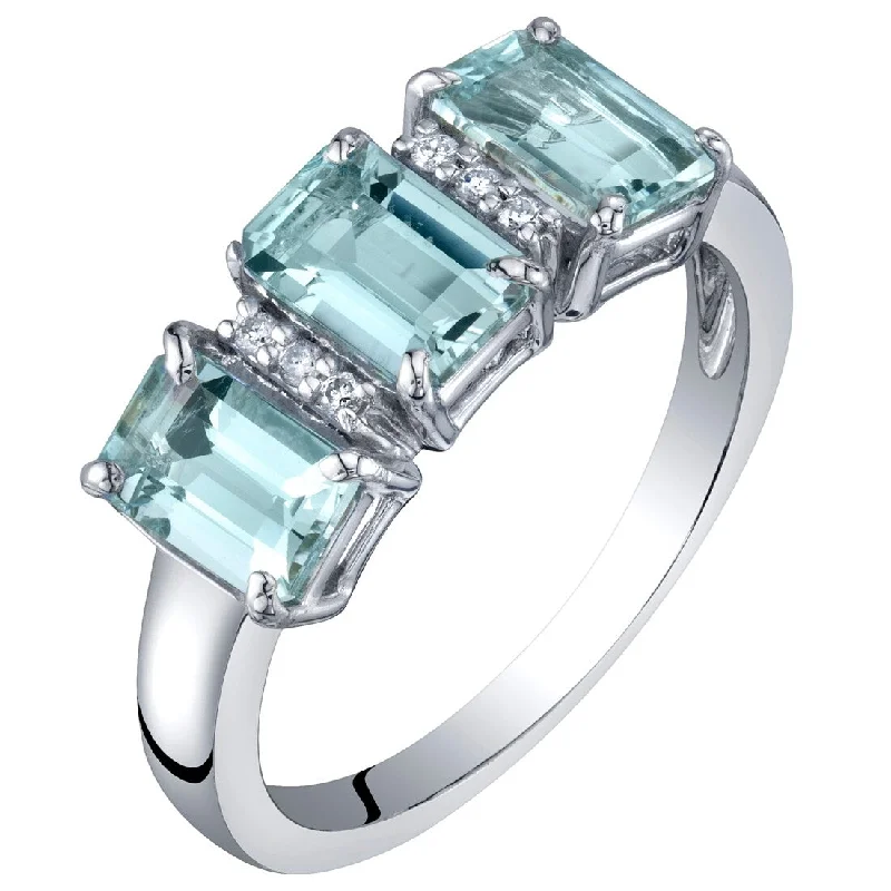 Gemstone rings inspired by ocean with blue gems -14k White Gold 1.53ct Aquamarine and Diamond Ring