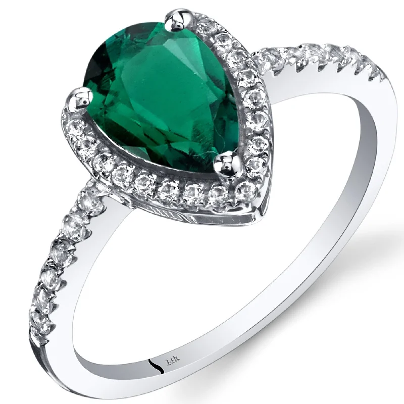 Vibrant gemstone rings with multicolor stone arrays -14k White Gold 1.54ct Created Emerald and White Topaz Ring