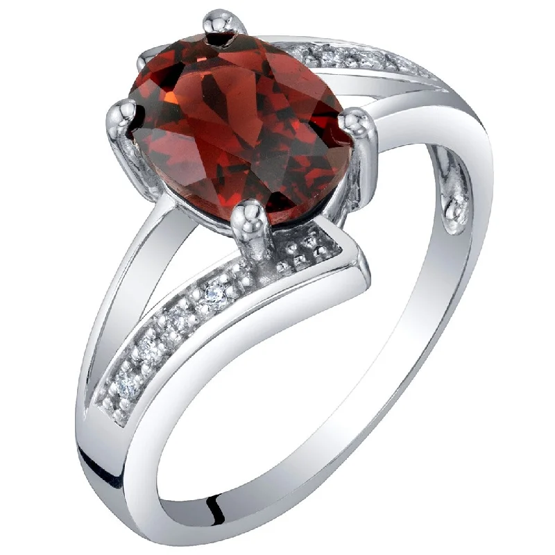 Etched gemstone rings with stone detail finger flair -14k White Gold 1.54ct Garnet and Diamond Ring