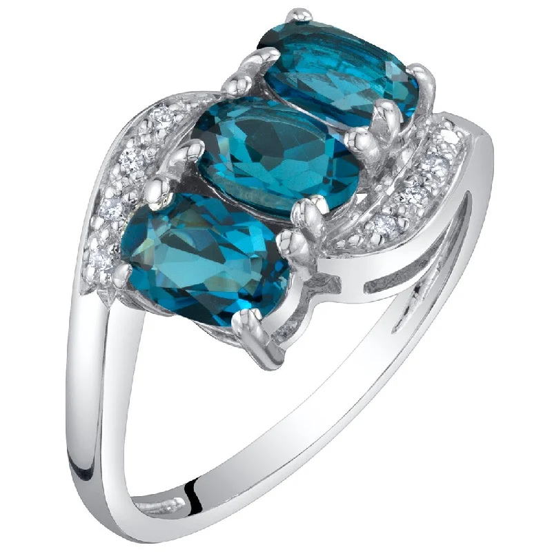 Matte gemstone rings with subtle stone finish -14k White Gold 1.54ct London Blue Topaz and Diamond Ring