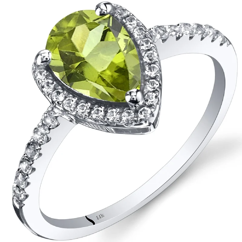 Gemstone rings featuring raw diamonds for wild beauty -14k White Gold 1.54ct Peridot and White Topaz Ring