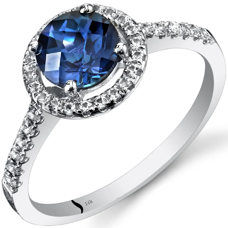 Curved gemstone rings perfect for band matching -14k White Gold 1.59ct Created Alexandrite and White Topaz Ring