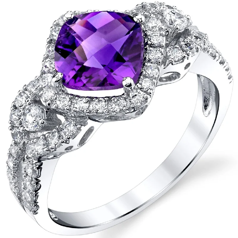 Gemstone rings perfect for romance with sweet stones -14k White Gold 1.5ct Amethyst Gemstone Engagement Ring