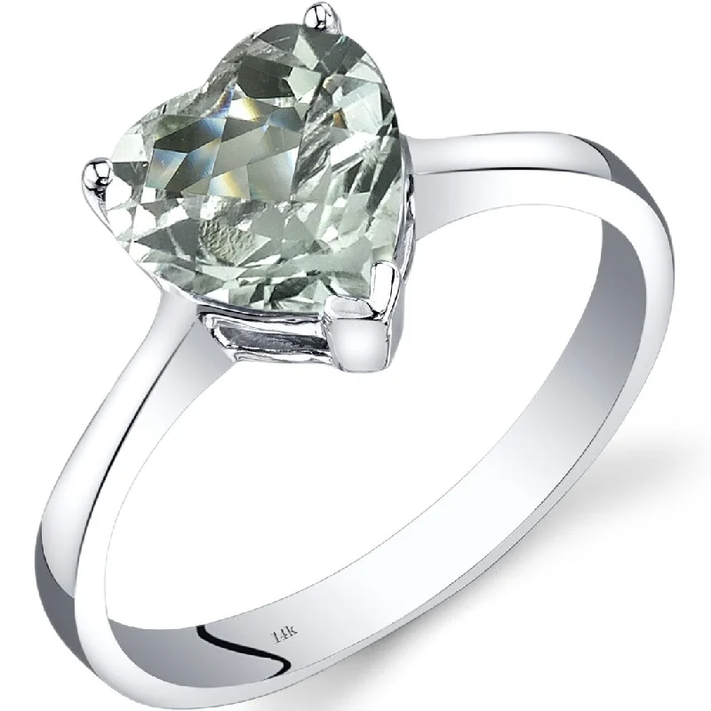 Gemstone rings inspired by stars with stone glow -14k White Gold 1.5ct Green Amethyst Solitaire Ring