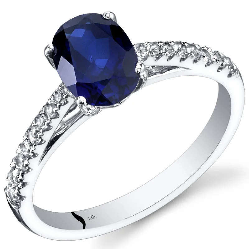 Open gemstone rings with airy stone band designs -14k White Gold 1.66ct Created Blue Sapphire and White Topaz Ring