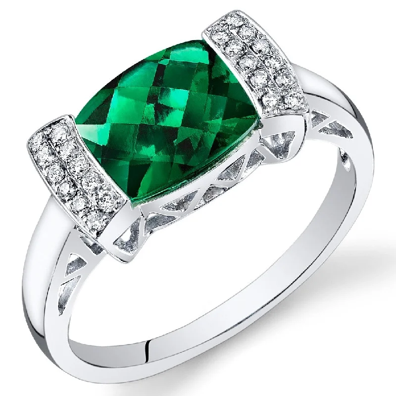 Gemstone rings made with recycled eco-friendly materials -14k White Gold 1.75ct Created Emerald and Diamond Ring