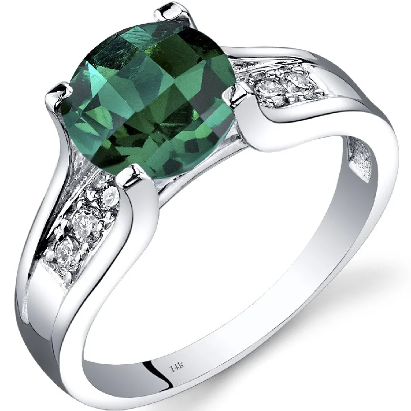 Stylish gemstone rings perfect for vibrant finger elegance -14k White Gold 1.75ct Created Emerald and Diamond Ring