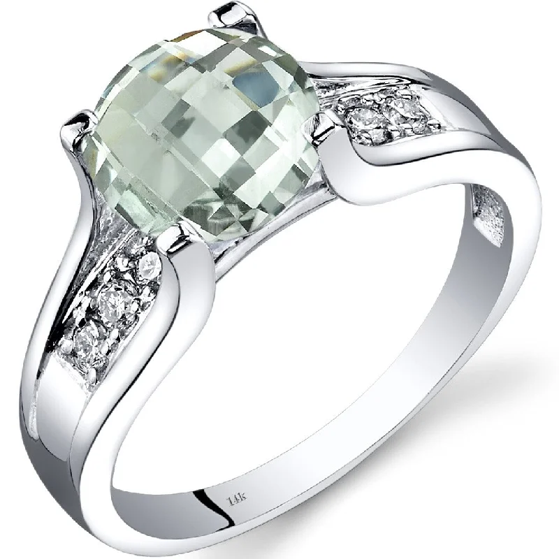 Glam gemstone rings perfect for dazzling night wear -14k White Gold 1.75ct Green Amethyst and Diamond Ring