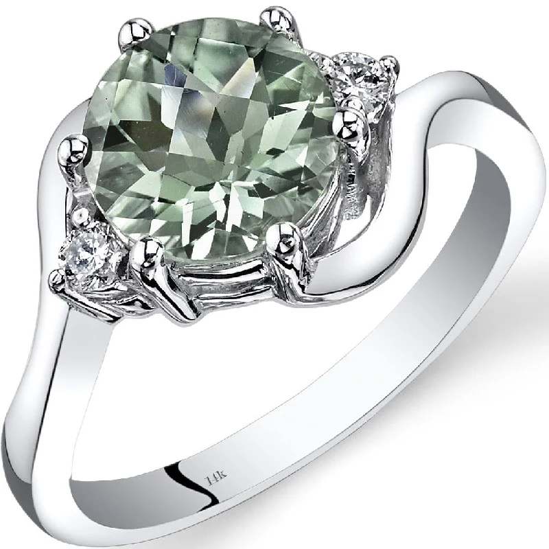 Gemstone rings perfect for teens with bold stones -14k White Gold 1.75ct Green Amethyst and Diamond Ring