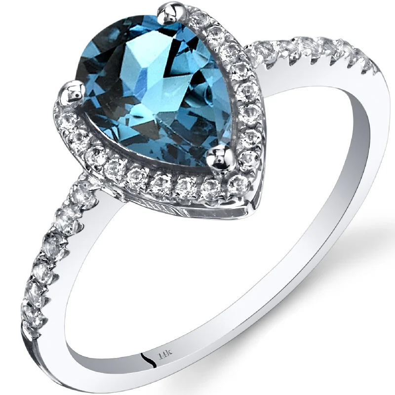 Gemstone rings perfect for kids with colorful stones -14k White Gold 1.79ct London Blue Topaz and White Topaz Ring