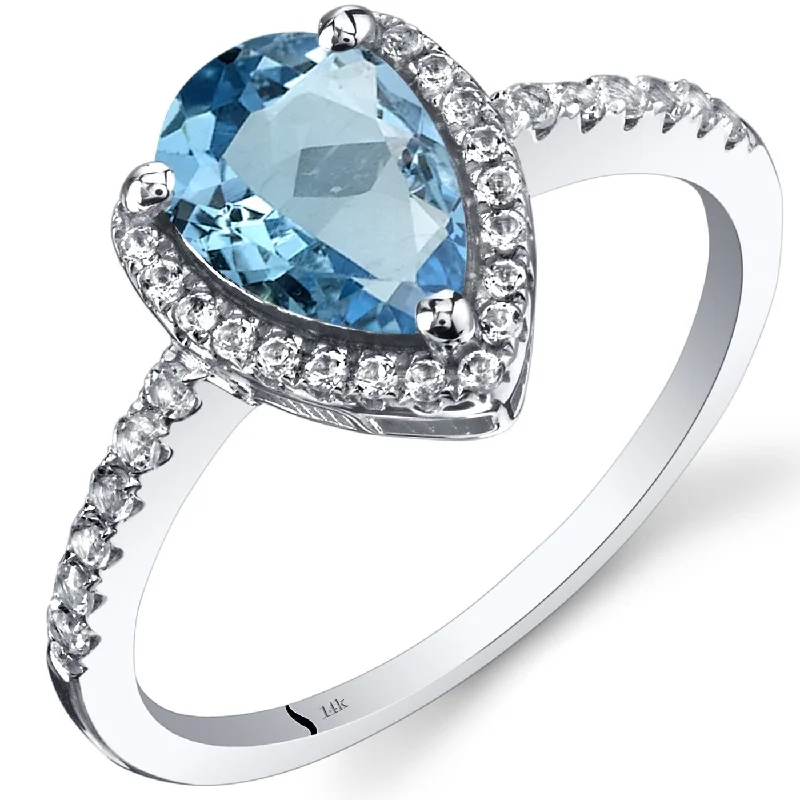 Vermeil gemstone rings with gold stone finger shine -14k White Gold 1.79ct Swiss Blue Topaz and White Topaz Ring