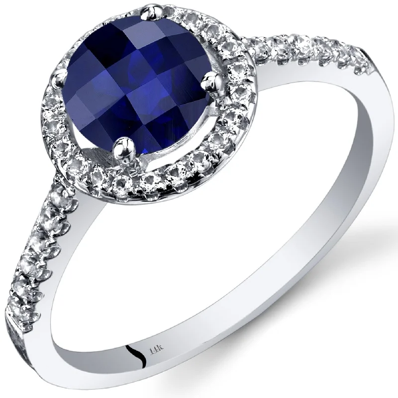 Retro gemstone rings featuring classic stone band designs -14k White Gold 1.84ct Created Blue Sapphire and White Topaz Ring