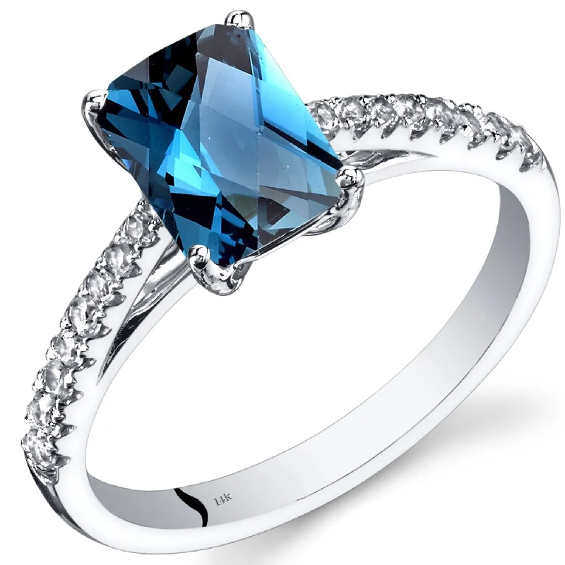 Light gemstone rings ideal for daily finger wear -14k White Gold 1.91ct London Blue Topaz and White Topaz Ring