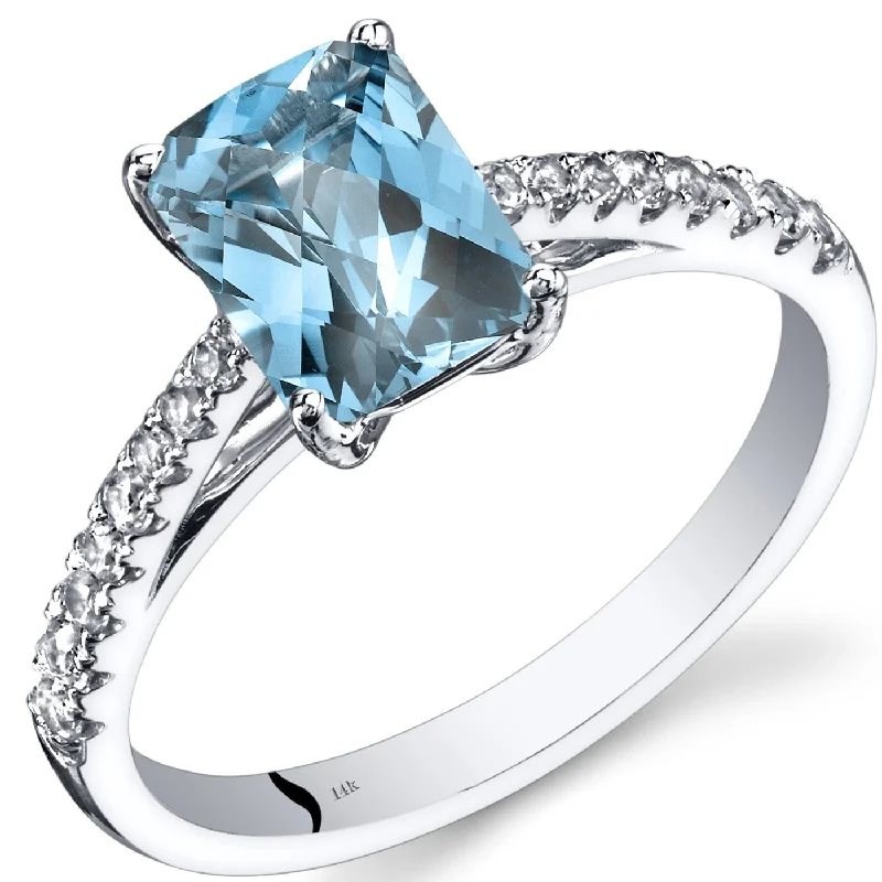 Rustic gemstone rings with textured stone bands -14k White Gold 1.91ct Swiss Blue Topaz and White Topaz Ring